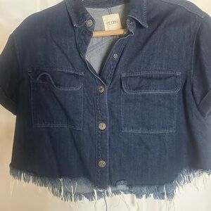 Cropped Dark Denim Button-Up Shirt Jacket